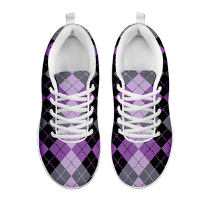 Black Grey And Violet Argyle Print White Running Shoes