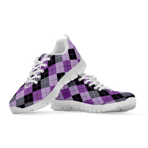 Black Grey And Violet Argyle Print White Running Shoes
