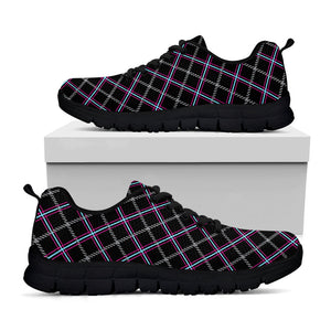 Black Grey Blue And Pink Tartan Print Black Running Shoes