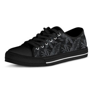 Black Palm Leaf Aloha Pattern Print Black Low Top Sneakers