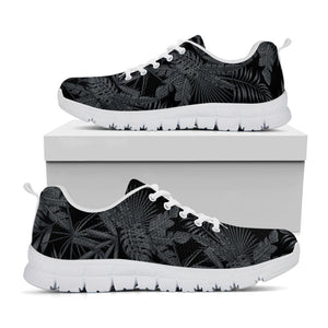 Black Palm Leaf Aloha Pattern Print White Running Shoes