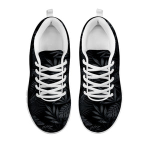 Black Palm Leaf Aloha Pattern Print White Running Shoes