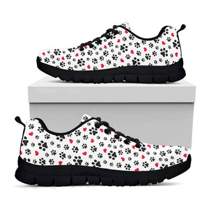 Black Paw And Heart Pattern Print Black Running Shoes
