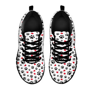 Black Paw And Heart Pattern Print Black Running Shoes