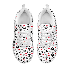 Black Paw And Heart Pattern Print White Running Shoes