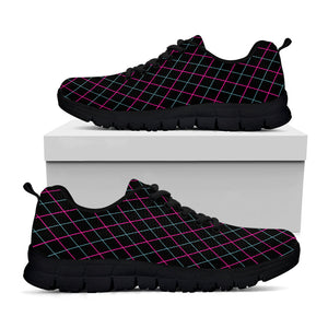 Black Pink And Blue Argyle Pattern Print Black Running Shoes