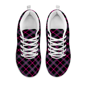 Black Pink And Blue Tartan Pattern Print White Running Shoes