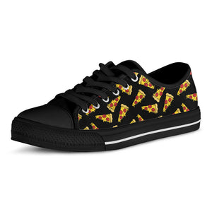 Black Pizza Pattern Print Black Low Top Sneakers
