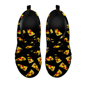 Black Pizza Pattern Print Black Running Shoes