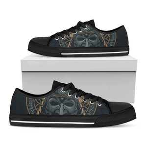 Black Samurai Mask Print Black Low Top Sneakers