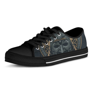 Black Samurai Mask Print Black Low Top Sneakers