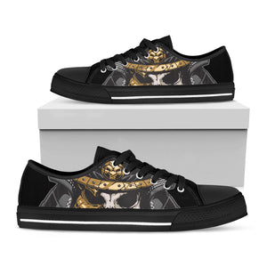 Black Samurai Skull Print Black Low Top Sneakers