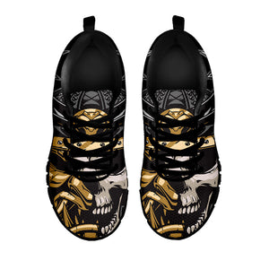 Black Samurai Skull Print Black Running Shoes