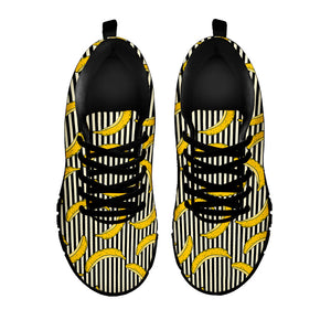 Black Striped Banana Pattern Print Black Running Shoes