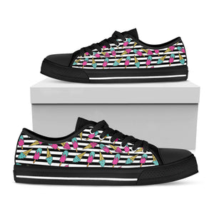 Black Striped Ice Cream Pattern Print Black Low Top Sneakers