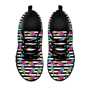 Black Striped Ice Cream Pattern Print Black Running Shoes