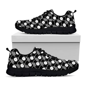 Black Vinyl Record Pattern Print Black Running Shoes