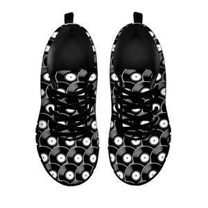 Black Vinyl Record Pattern Print Black Running Shoes
