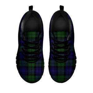 Black Watch Tartan Pattern Print Black Running Shoes