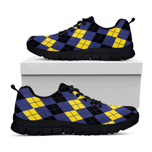 Black Yellow And Blue Argyle Print Black Running Shoes