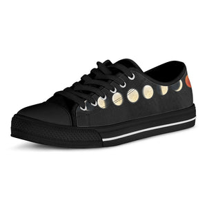 Blood Moon Lunar Phase Print Black Low Top Sneakers