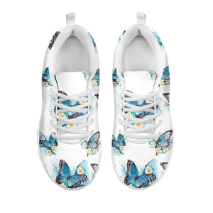 Blossom Blue Butterfly Pattern Print White Running Shoes