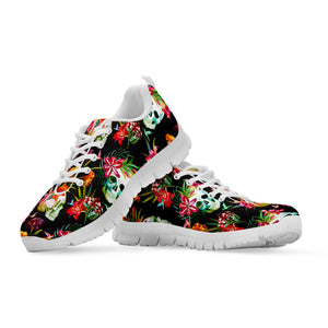 Blossom Flowers Skull Pattern Print White Running Shoes