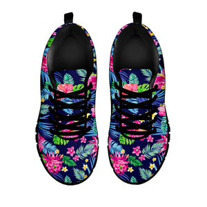 Blossom Tropical Flower Pattern Print Black Running Shoes