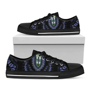 Blue And Black African Dashiki Print Black Low Top Sneakers