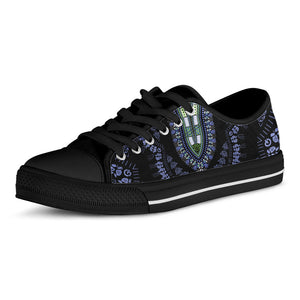 Blue And Black African Dashiki Print Black Low Top Sneakers