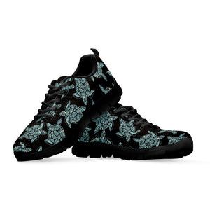 Blue And Black Sea Turtle Pattern Print Black Running Shoes