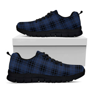 Blue And Black Tartan Pattern Print Black Running Shoes