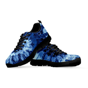 Blue And Black Tie Dye Print Black Running Shoes