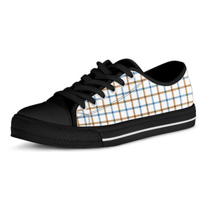 Blue And Brown Tattersall Pattern Print Black Low Top Sneakers