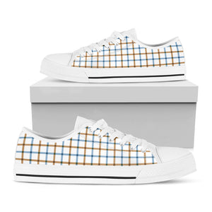 Blue And Brown Tattersall Pattern Print White Low Top Sneakers