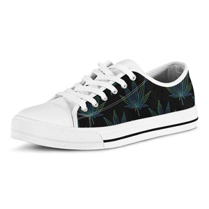 Blue And Green Weed Leaf Pattern Print White Low Top Sneakers