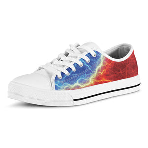 Blue And Red Lightning Print White Low Top Sneakers