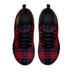 Blue And Red Tartan Pattern Print Black Running Shoes