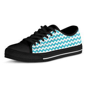 Blue And White Chevron Pattern Print Black Low Top Sneakers