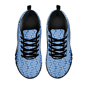 Blue And White DNA Pattern Print Black Running Shoes