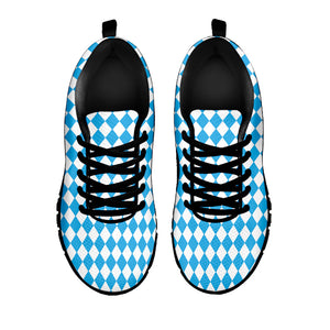 Blue And White Harlequin Pattern Print Black Running Shoes