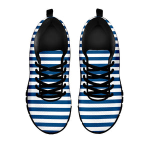 Blue And White Striped Pattern Print Black Running Shoes