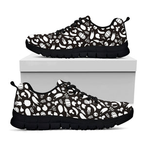 Blue And White Vegan Pattern Print Black Running Shoes