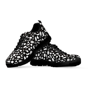 Blue And White Vegan Pattern Print Black Running Shoes