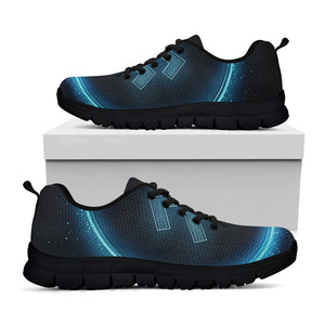 Blue Aquarius Zodiac Sign Print Black Running Shoes