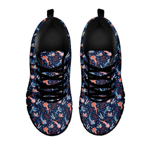 Blue Axolotl Pattern Print Black Running Shoes
