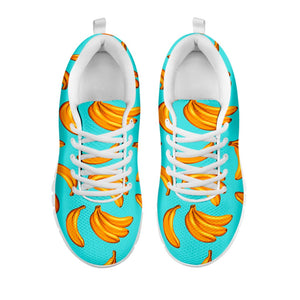 Blue Banana Pattern Print White Running Shoes