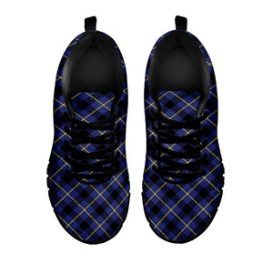Blue Black And Yellow Plaid Print Black Running Shoes