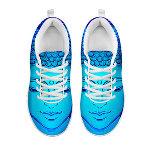 Blue Buddha Print White Running Shoes