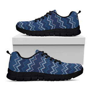 Blue Chevron Knitted Pattern Print Black Running Shoes
